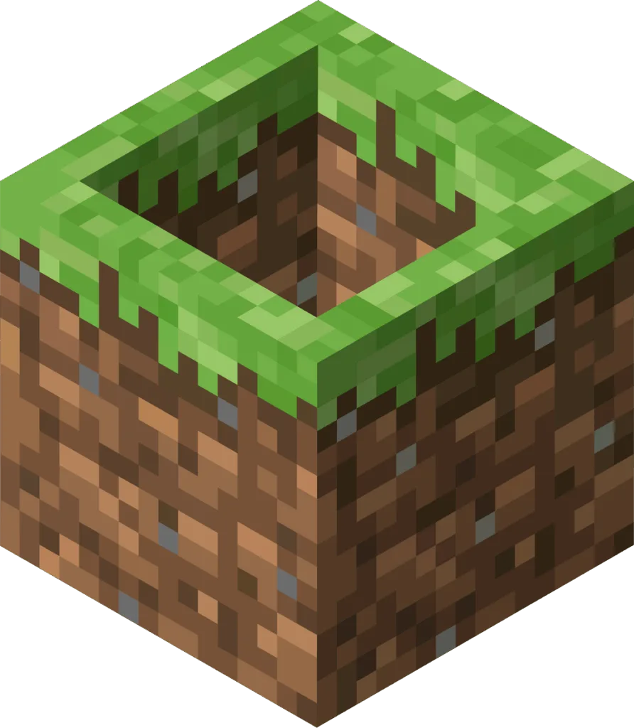 Minecraft Cursed Block The official Survival Blocks logo, a 3D render of a Minecraft dirt block with a hollow top.