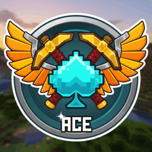 Survival Blocks Community logo features a spade icon with crossed golden axes and wings, set against a serene landscape background, highlighting gaming spirit and adventure.
